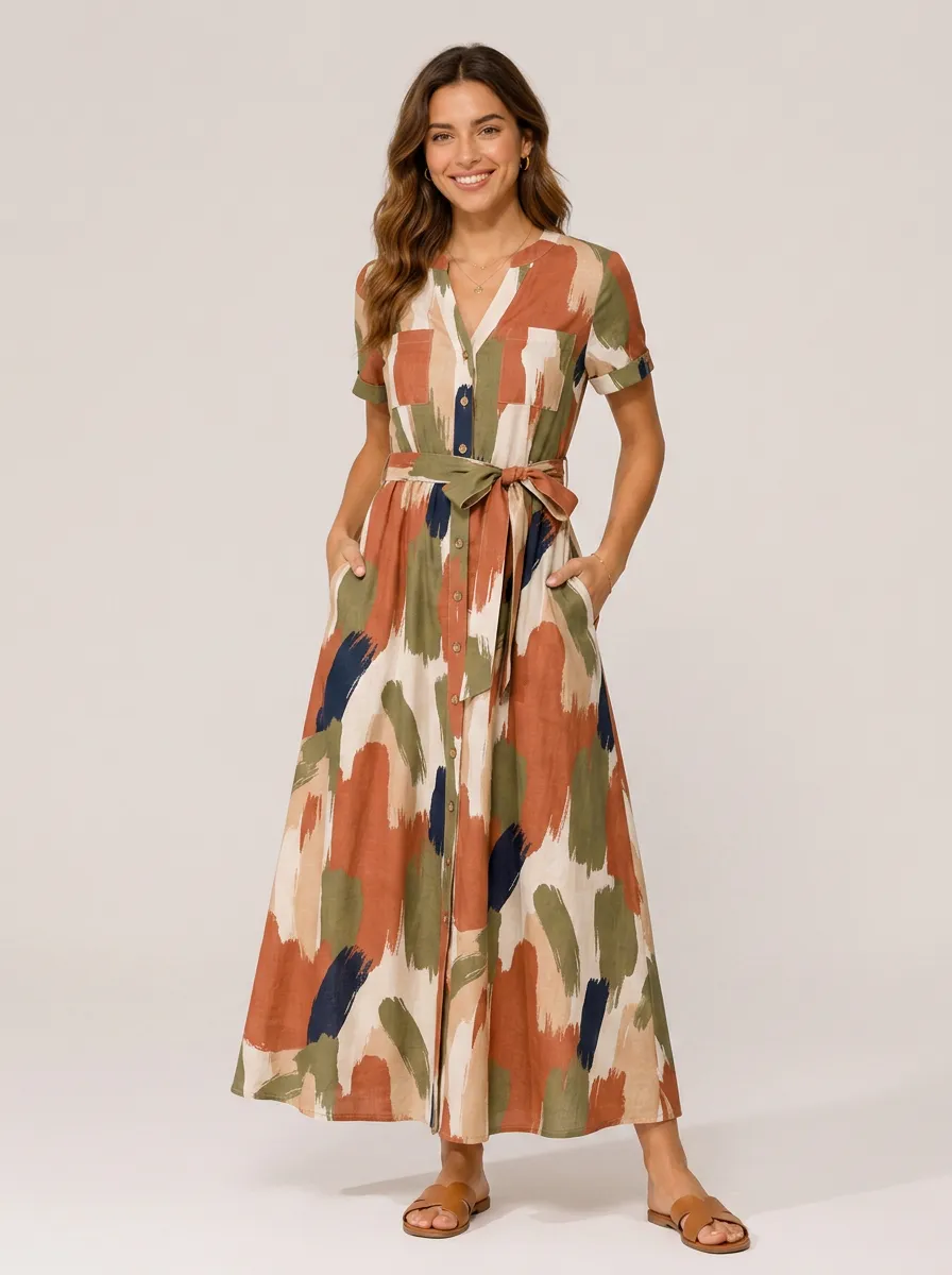 Women's Boho Casual Abstract Brushstroke Printed Maxi Dress