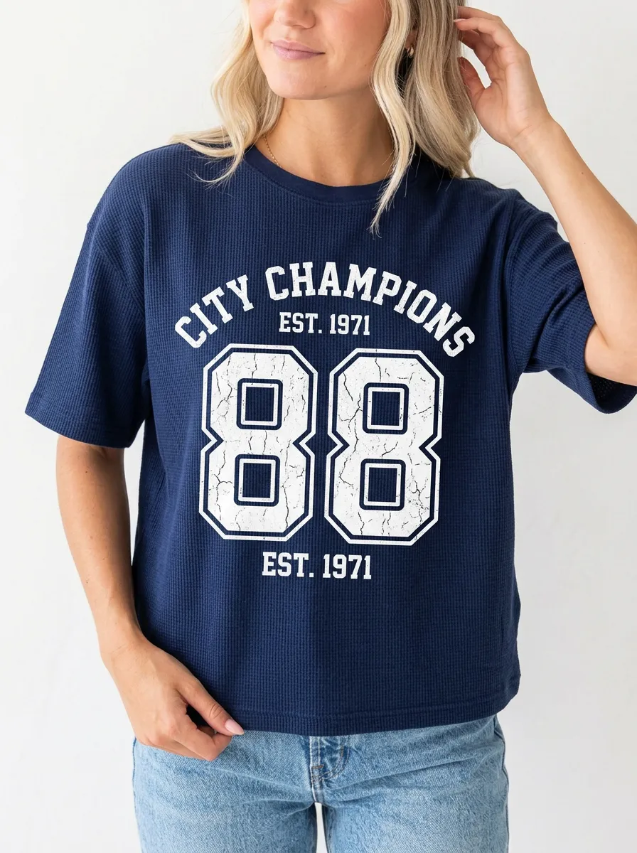 Women's Gridiron Varsity Crew Neck Graphic T-Shirt