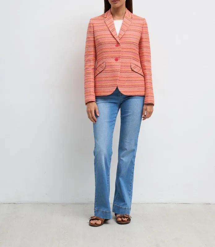Cotton Collared Button-Front Long Sleeve Blazer