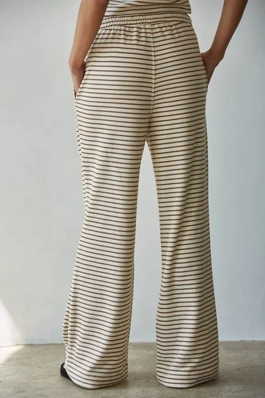 Cream Striped Cotton Blend Pants