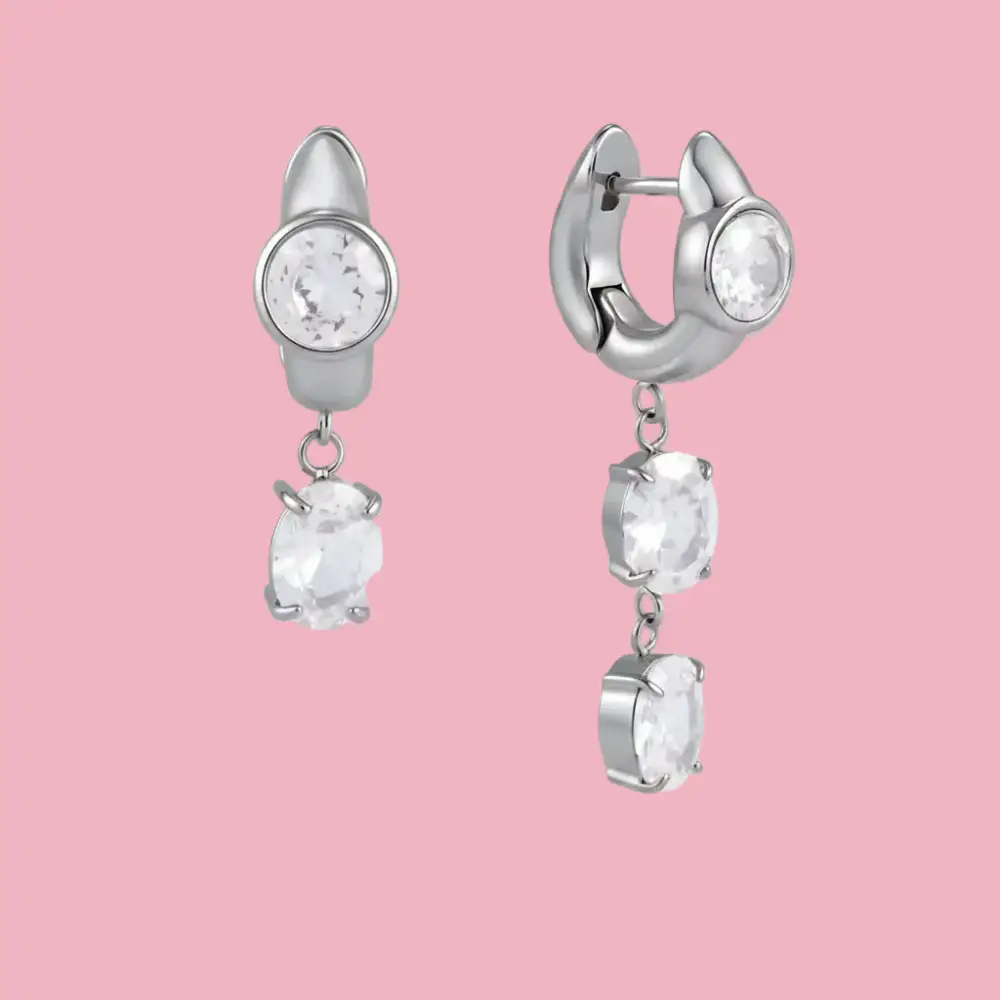 Asymmetric Stone Huggie Earrings
