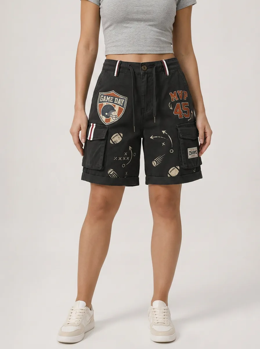 Women's Football Fan Game Day MVP Printed Cargo Shorts