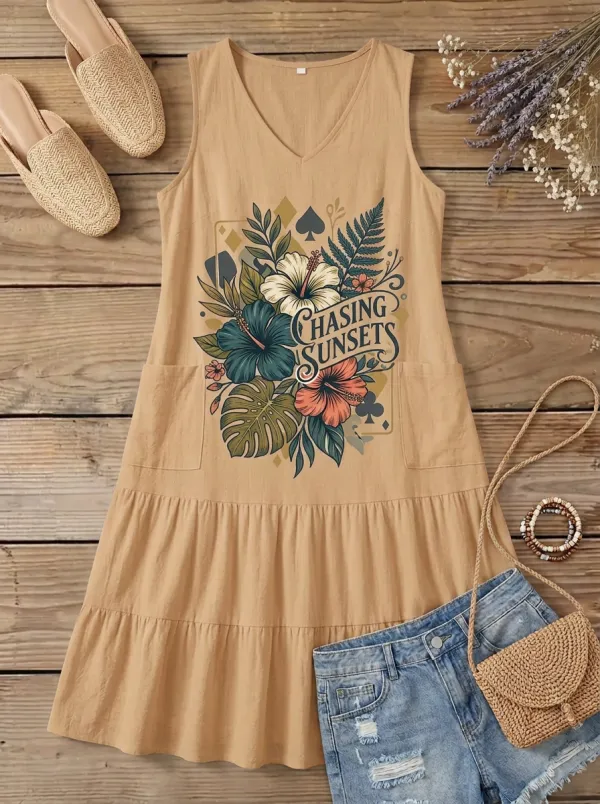 Tropical Floral Playing Card Chasing Sunsets Tank Dress