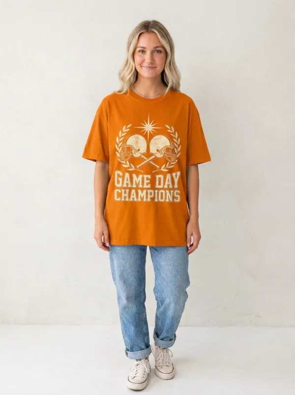 Women's Football Fan Game Day Champions Helmet Printed T-shirt