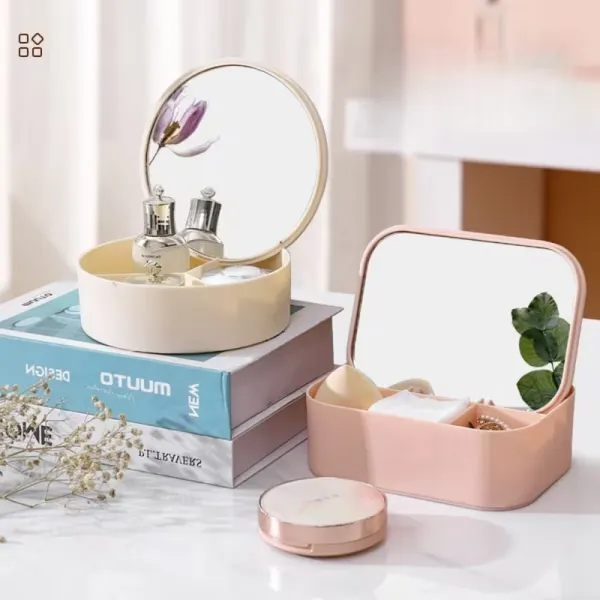 Portable Cosmetic Case with Mirror