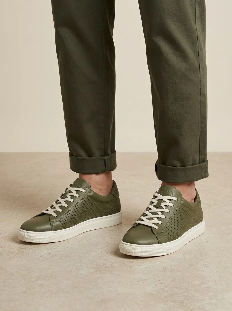 Men's Perforated Leather Casual Sneakers