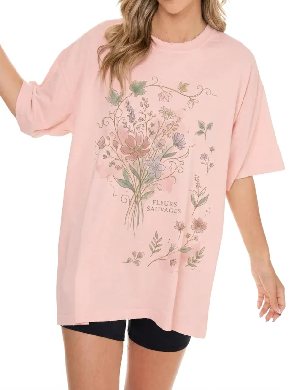 Women's Botanical Floral Fleurs Sauvages Printed T-shirt