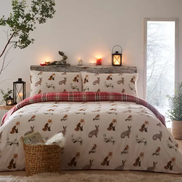 Relaxed Bedroom Reversible Check Brushed Cotton Duvet Cover Set