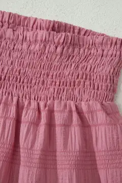 Refined High-Waist Shirred-Waist Textured Two-Piece Top and Shorts Set