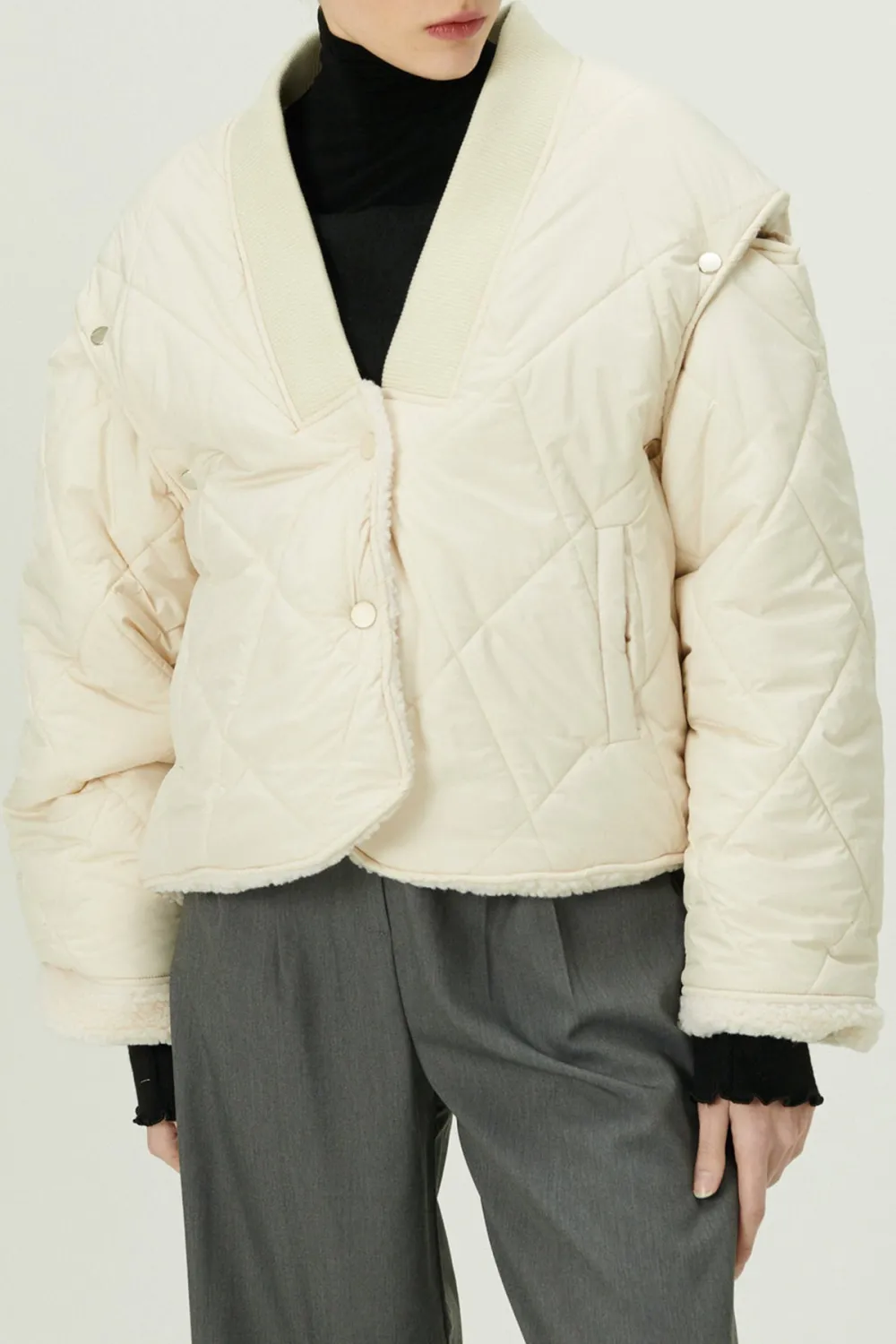Quilted Sherpa Coat W/Detachable Sleeve