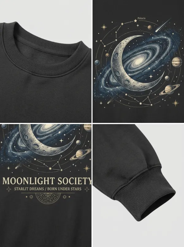 Women's Astronomy Lover Moonlight Society Galaxy Printed T-shirt