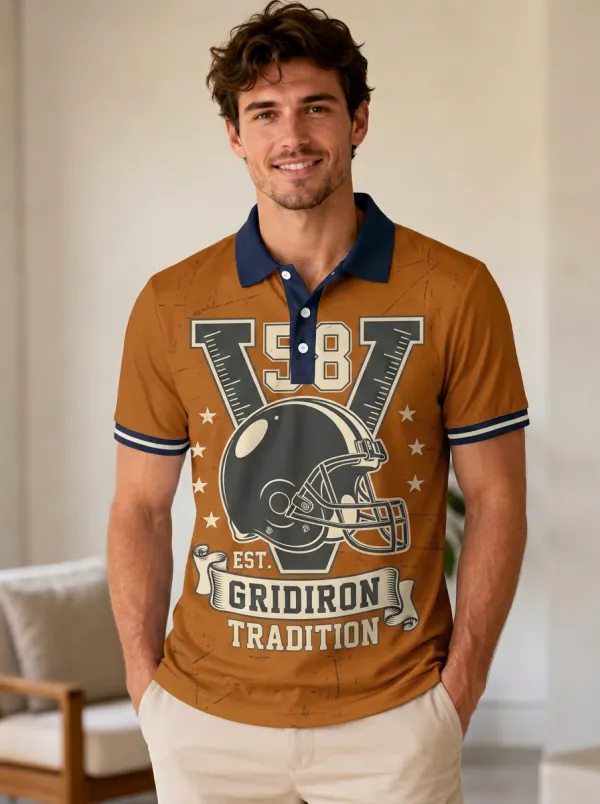 Men's Football Gridiron Helmet Polo Shirt