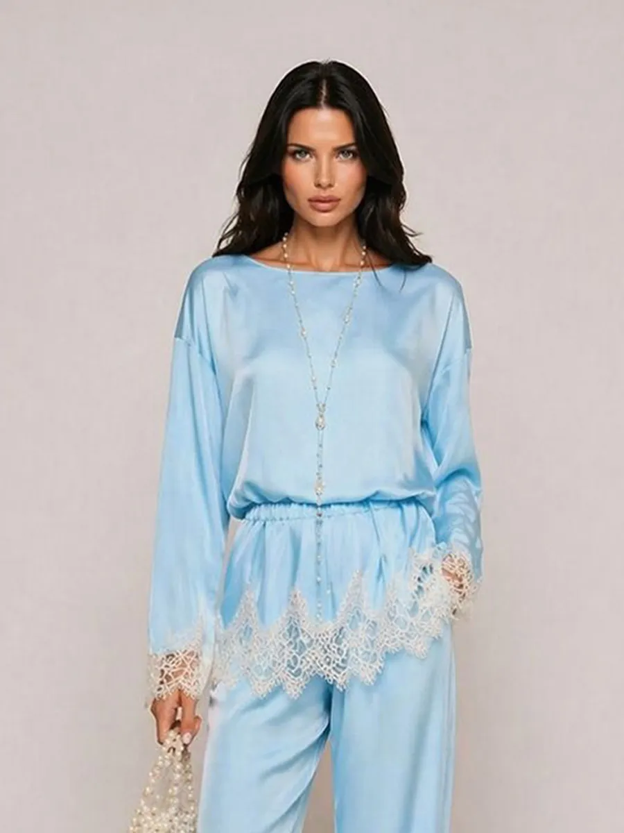 Hazel Lace-Paneled Satin Two-Piece Set