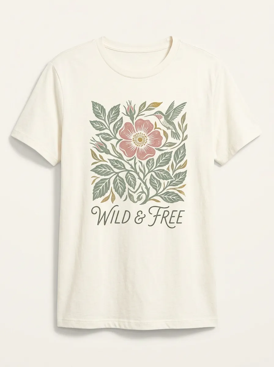 Nature Lover Wild And Free Hummingbird Floral T-Shirt