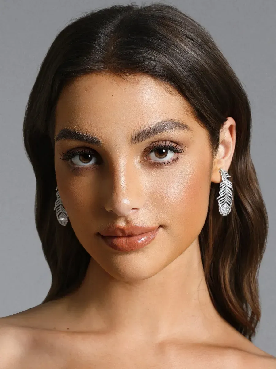 Luna  Crystal Feather Drop Earrings