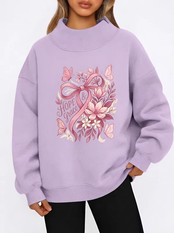 Women's Breast Cancer Awareness Hope & Grace Butterfly Floral Printed Sweatshirt