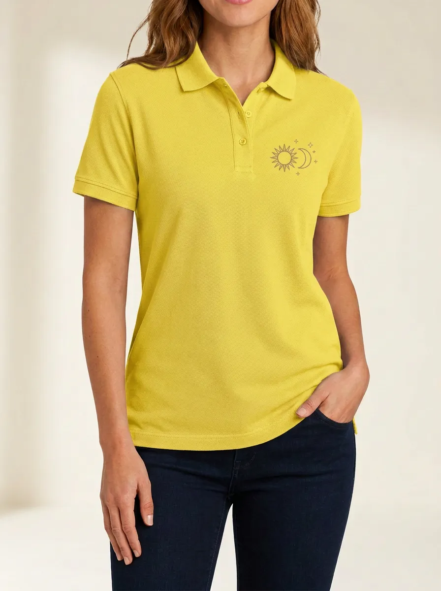 Women's Celestial Sun Moon Stars Printed Polo Shirt