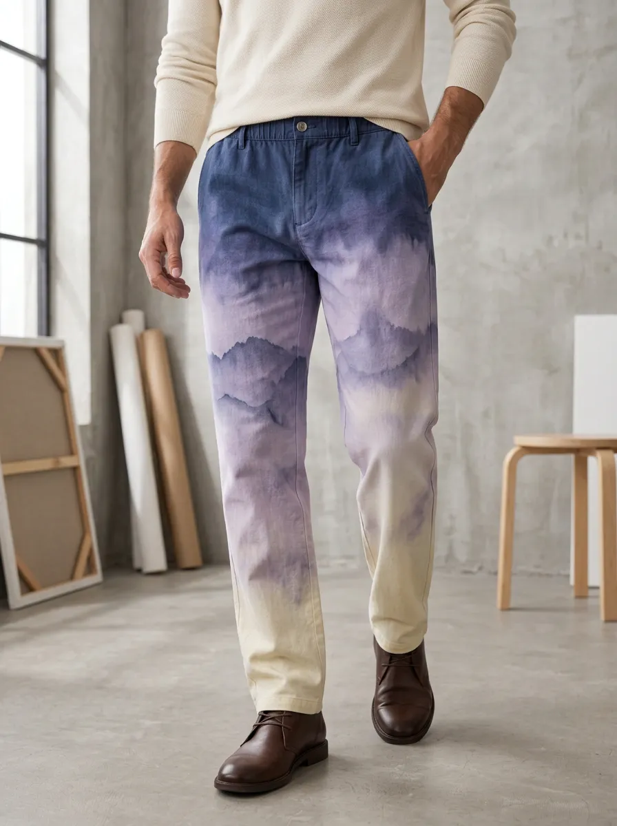 Men's Artistic Landscape Mountain Ombre Printed Pants