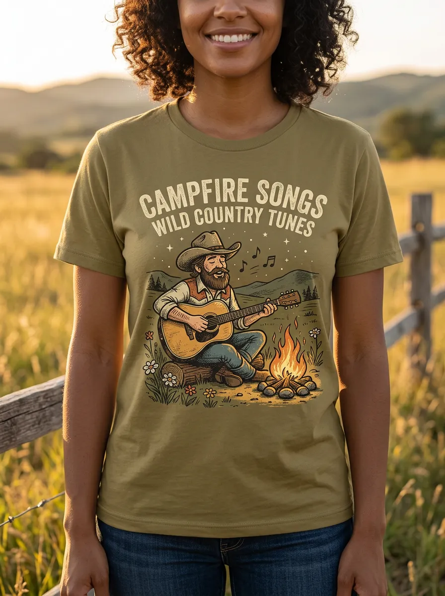 Americana Guitar Cowboy Country Music Crewneck T-Shirt