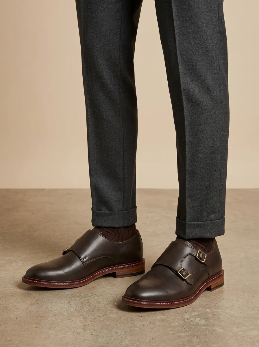 Men's Classic Business Leather Double Monk Strap Shoes
