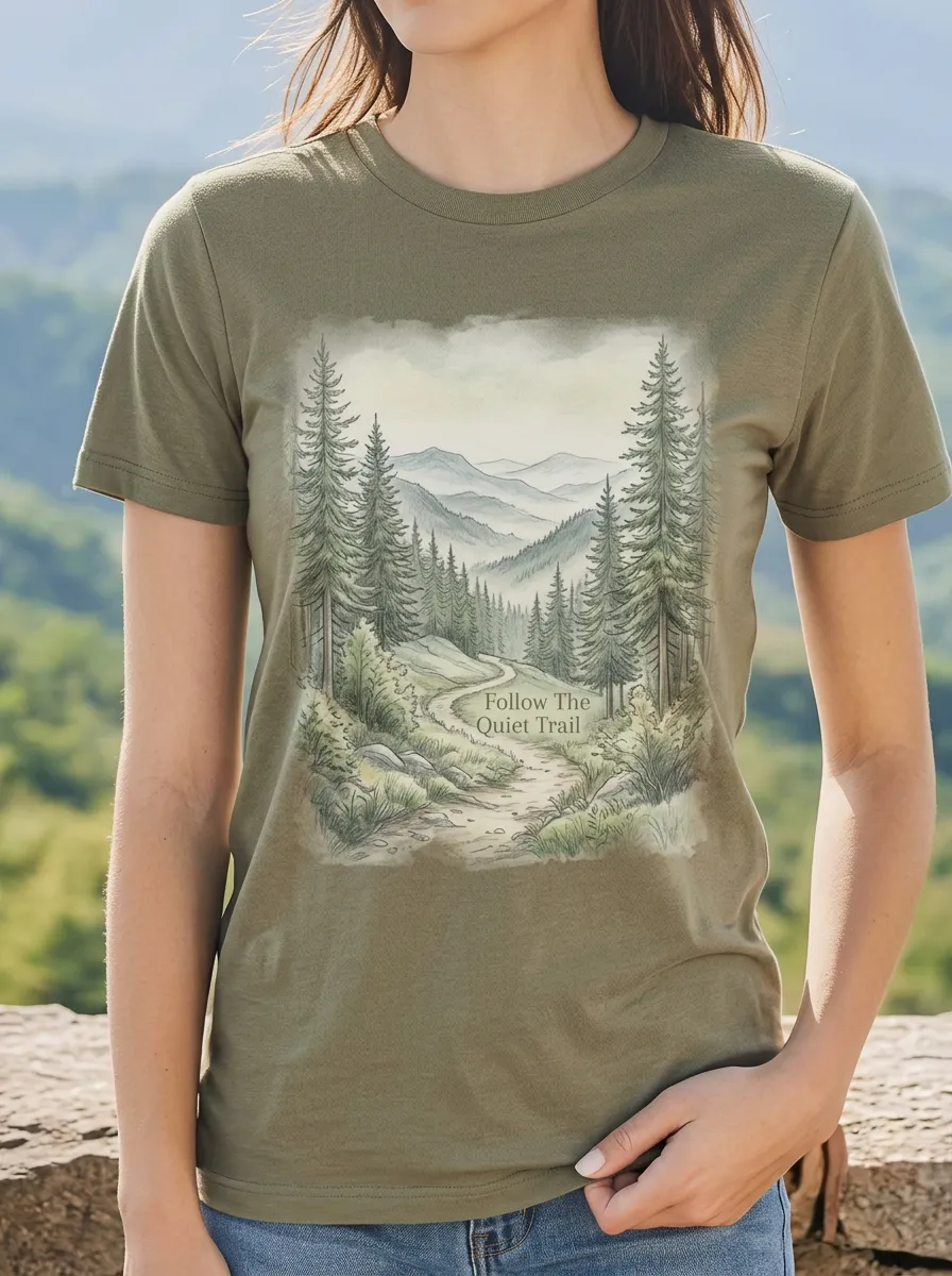 Women's Nature Lover Forest Mountain Trail Printed T-shirt