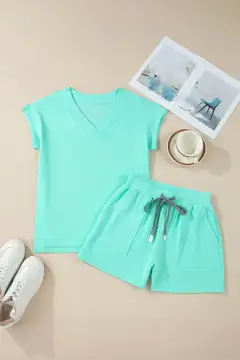 Refined Refined Drawstring Two-Piece Top and Shorts Set
