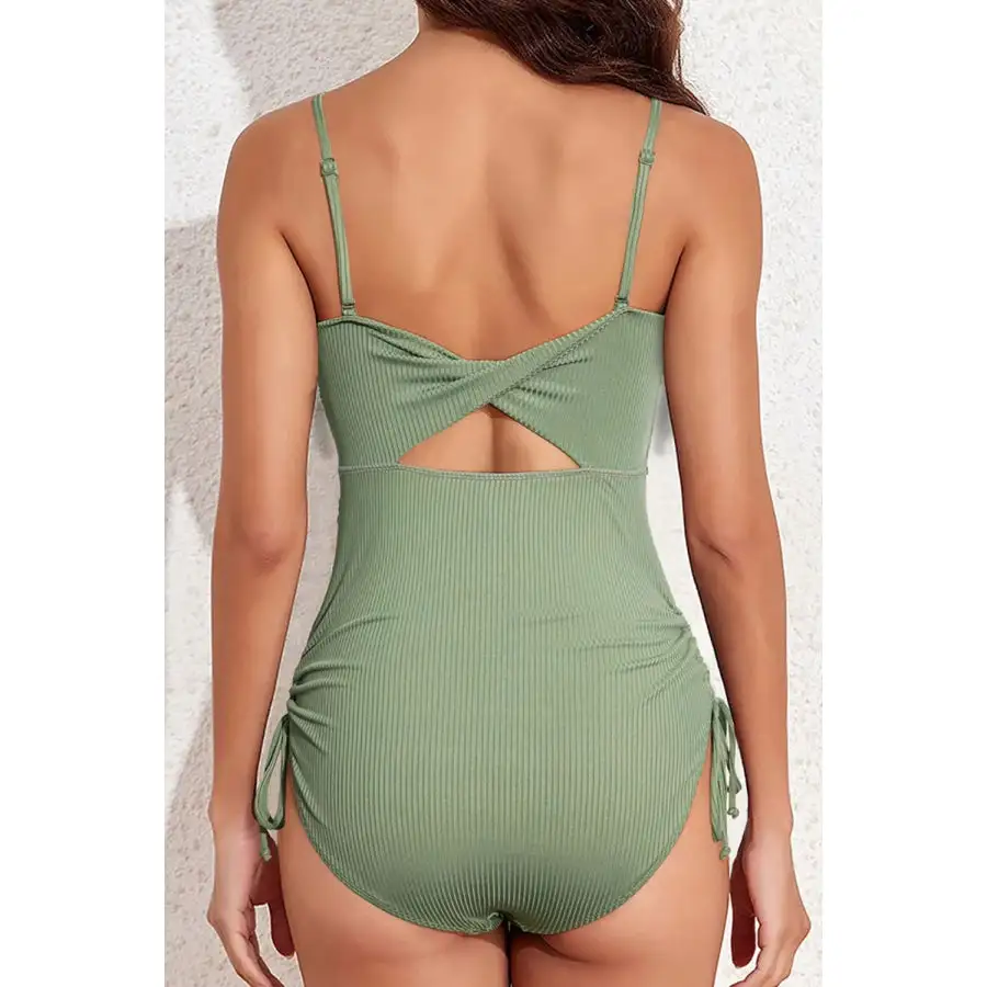 Women's Ribbed Cutout Drawstring One-Piece Swimsuit
