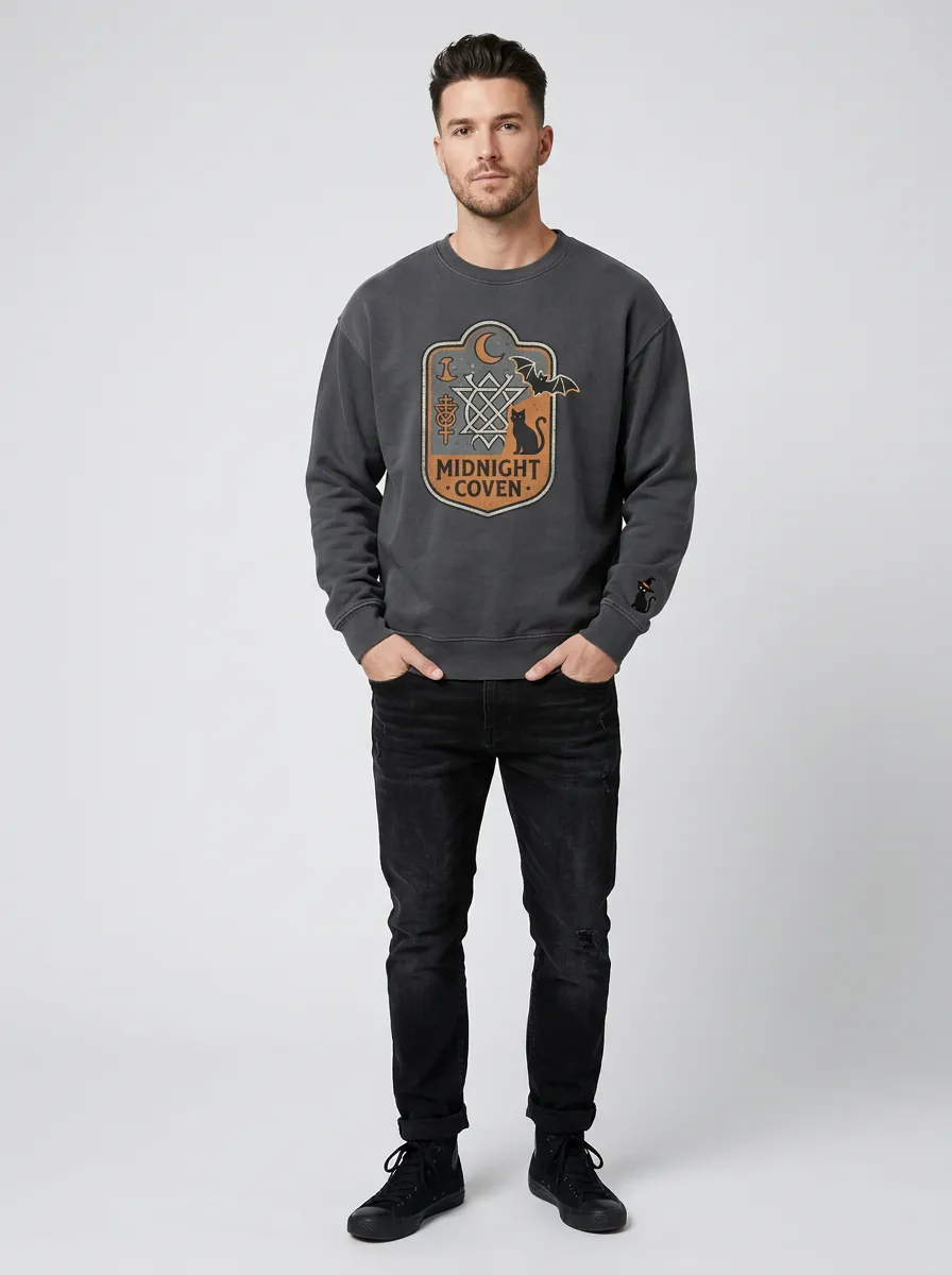 Men's Halloween Midnight Coven Cat Bat Sweatshirt