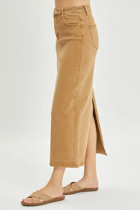 High Rise Back Slit Maxi Skirt
