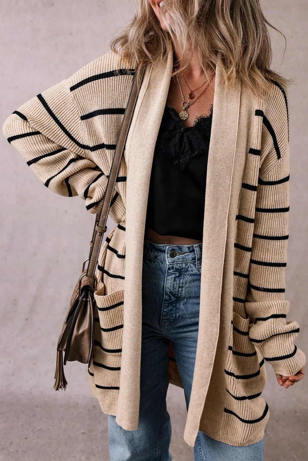 Shawl Neckline Open Pocketed Cardigan