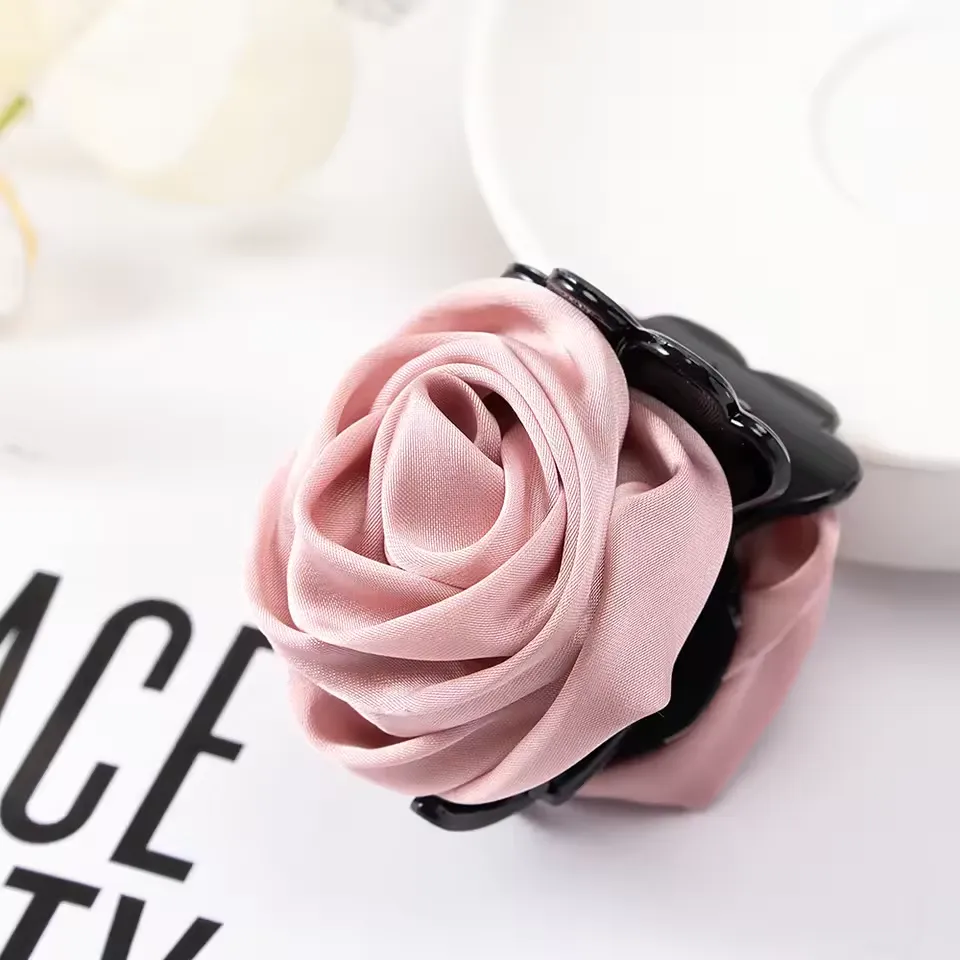 Rose Flower Hair Claw Clip with Soft Fabric