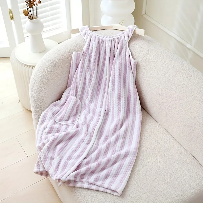 Striped Microfiber Bath Robe