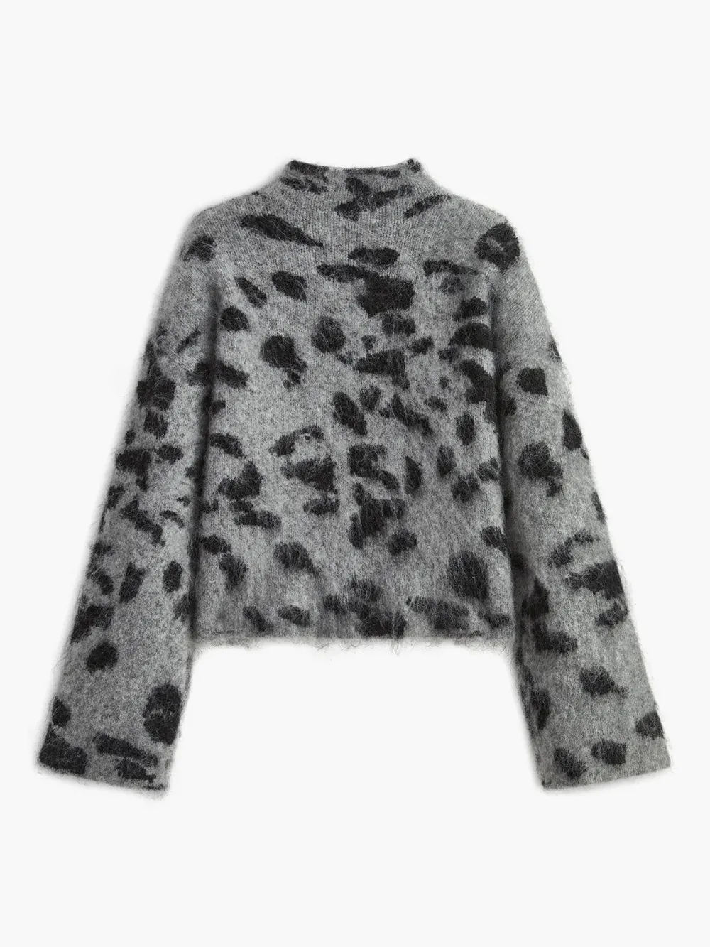 Fuzzy Leopard Drop Shoulder High Neck Sweater