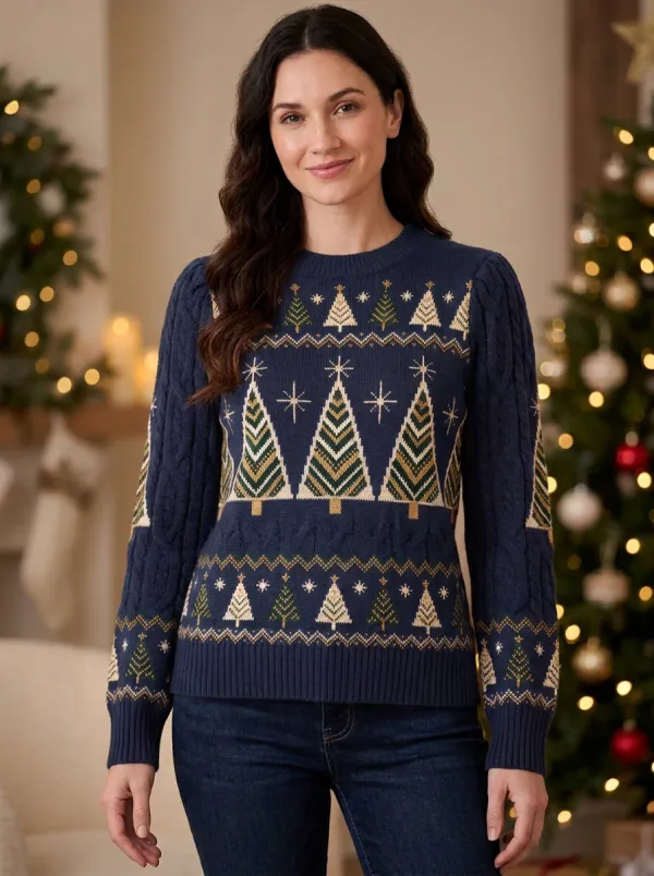 Christmas Holiday Pine Tree Pattern Knitted Sweater
