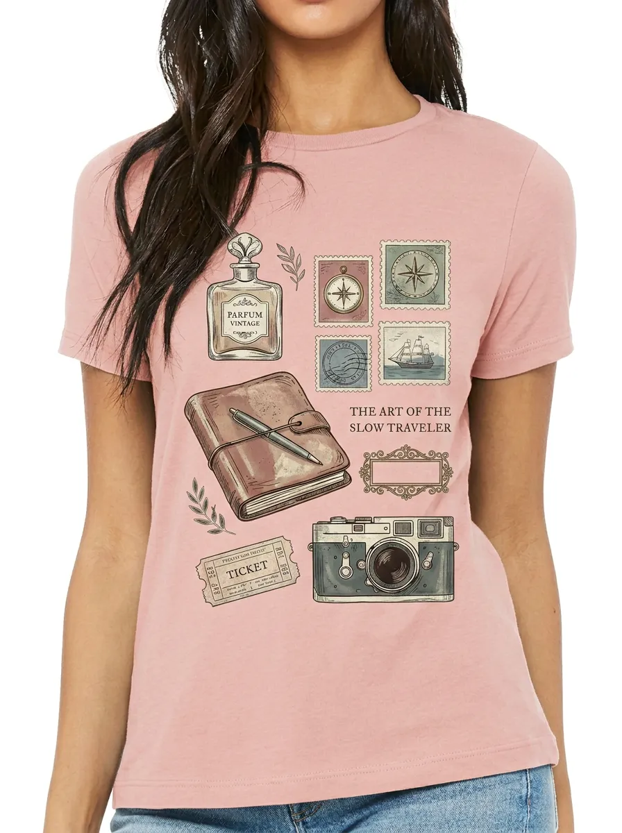 Women's Travel Lover Vintage Journal Camera Printed T-shirt