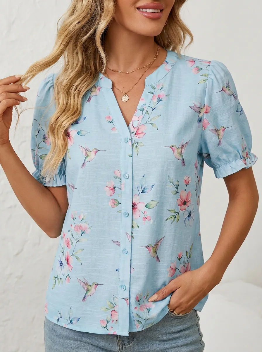 Hummingbird Floral Nature Women's Loose Printed T-Shirt
