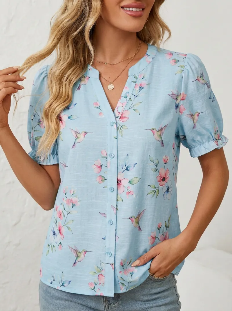 Hummingbird Floral Nature Women's Loose Printed T-Shirt