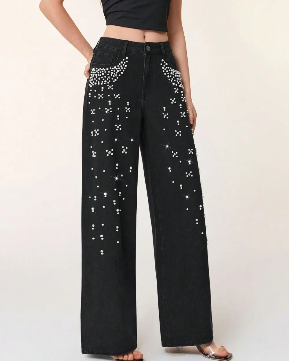 Beaded Relaxed Straight-Leg Jeans