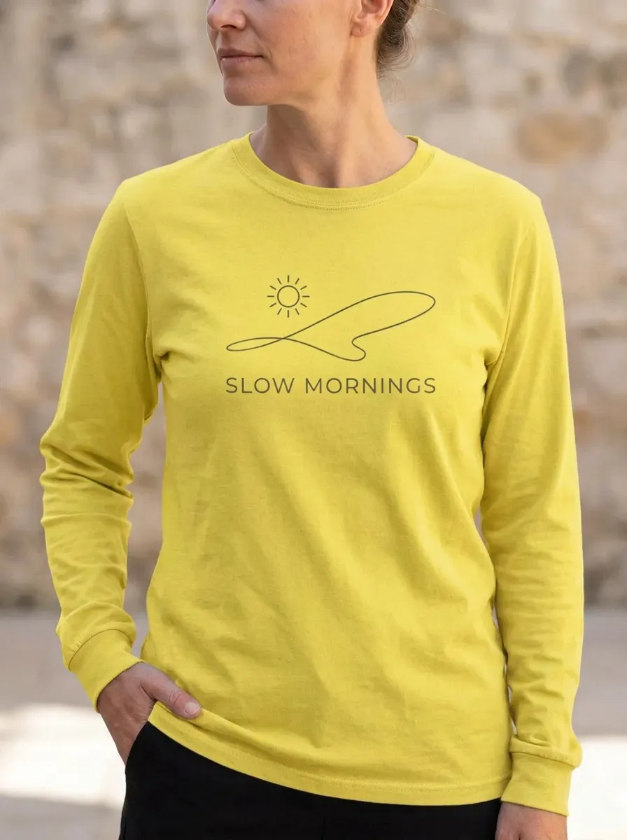 Women's Slow Mornings Sun Landscape Minimalist Printed Long Sleeve Top