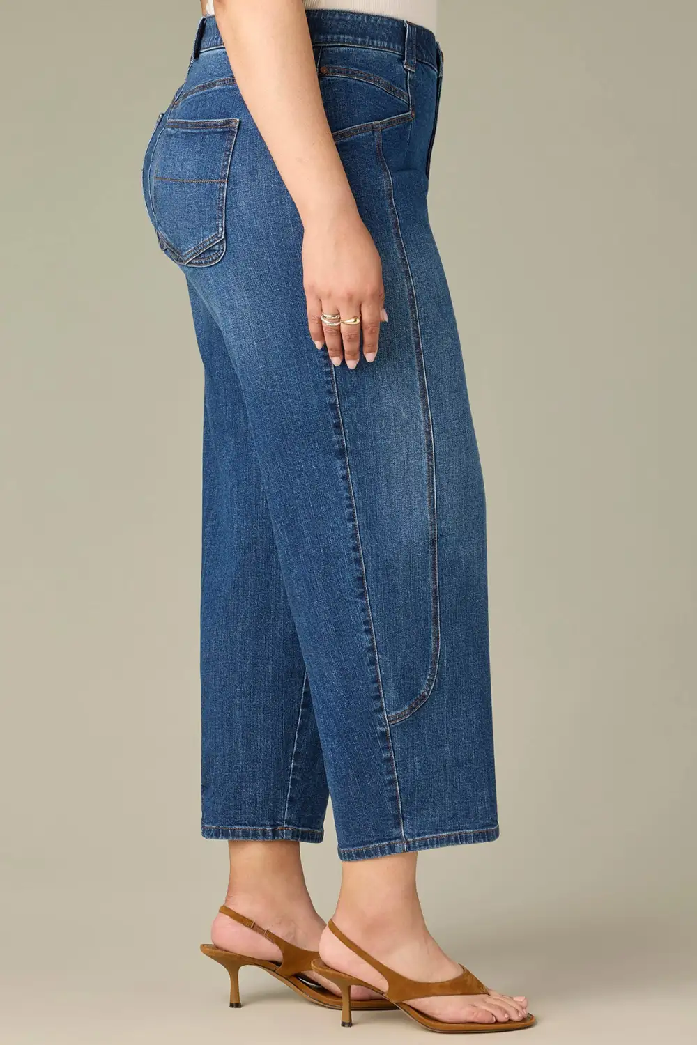 Plus Size High Rise V-Yoke Barrel Leg Jeans