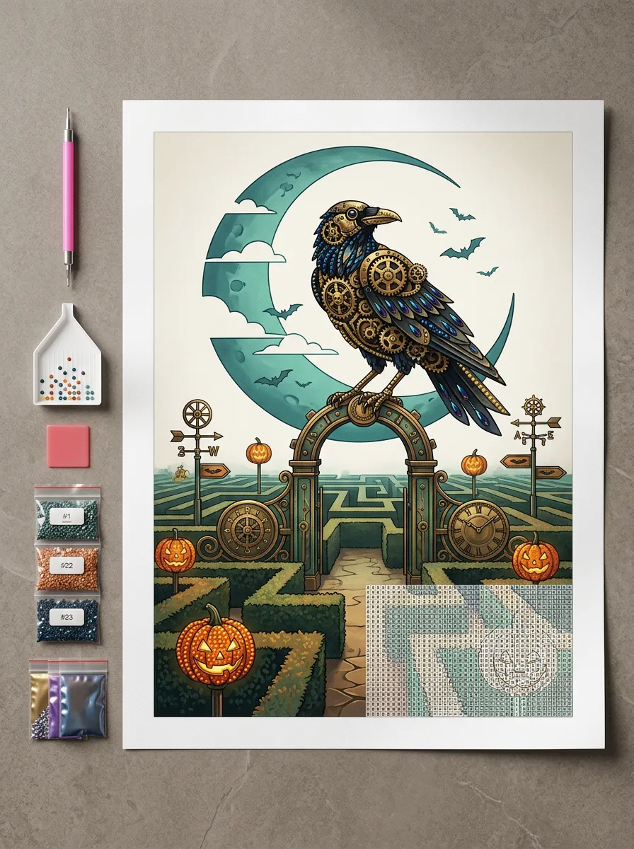 Halloween Steampunk Raven Clockwork Maze DIY Diamond Painting Kit