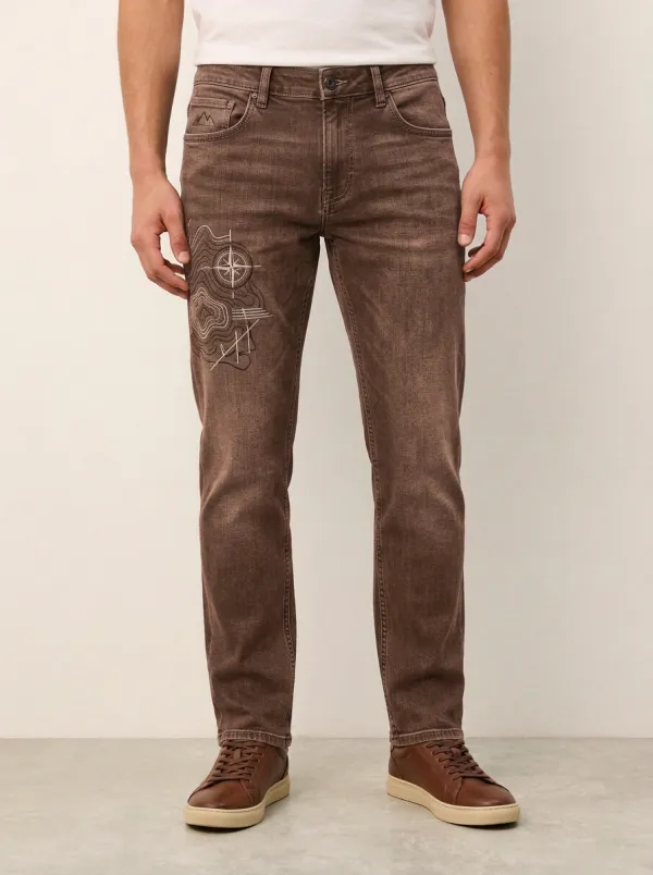 Men's Outdoor Compass Topographic Graphic Stretch Jeans