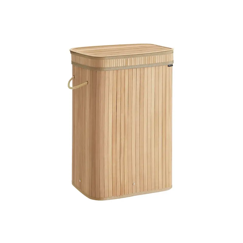 Removable Liner Lidded Bamboo Laundry Storage Hamper