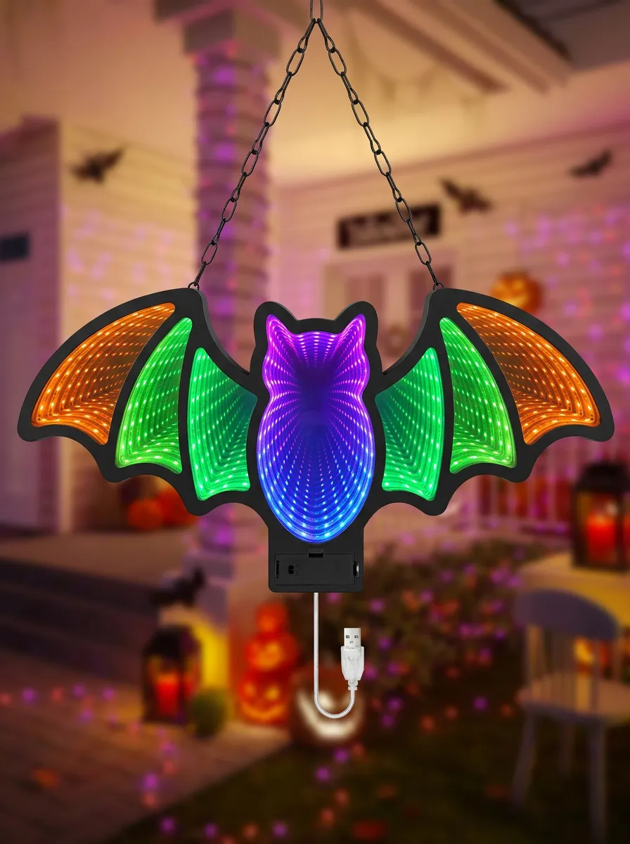 Infinity-Mirror Halloween Bat Light