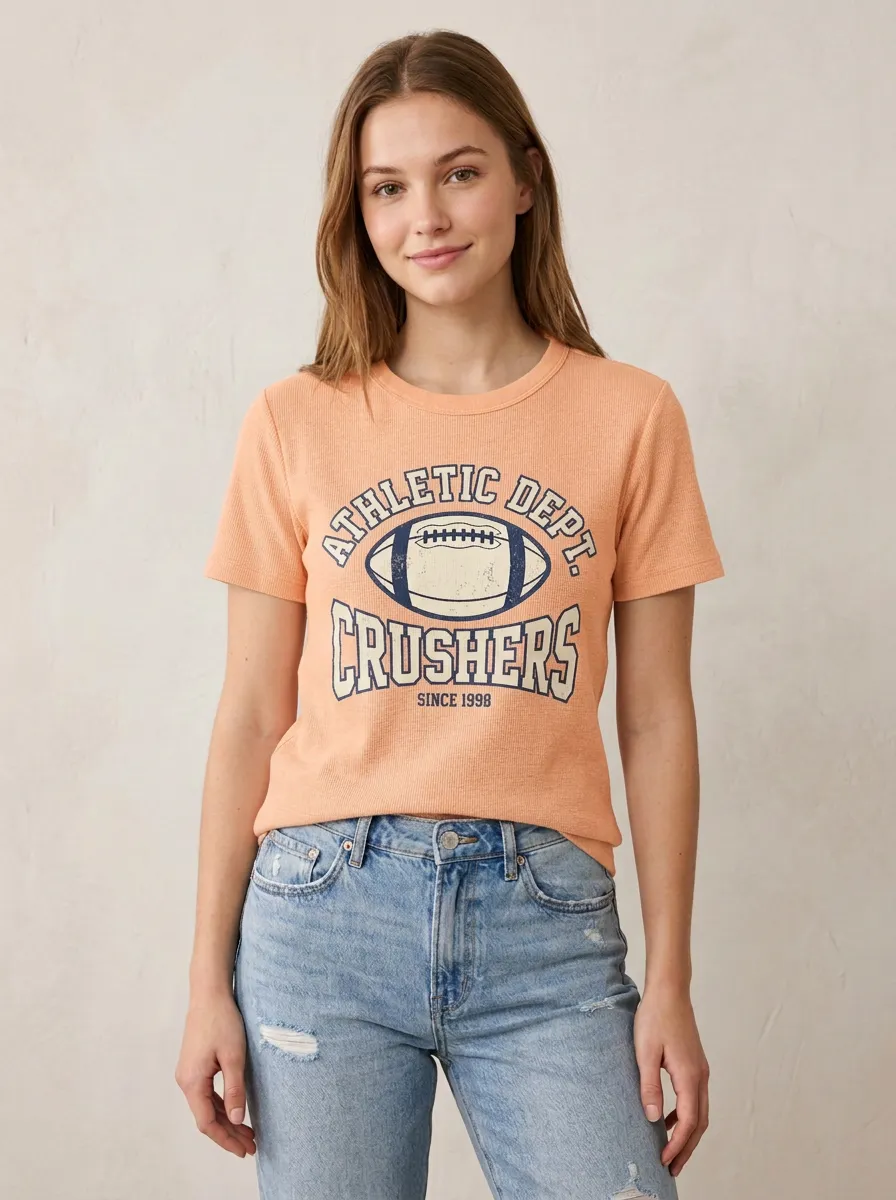 Women's Modern Football Ball Athletic Crew Neck Graphic T-Shirt