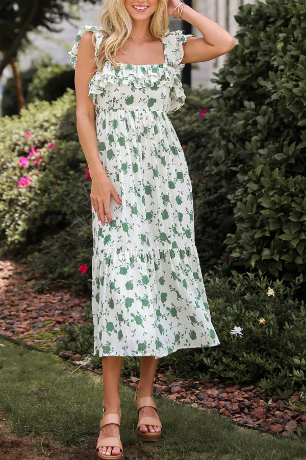 Green Floral Midi Dress