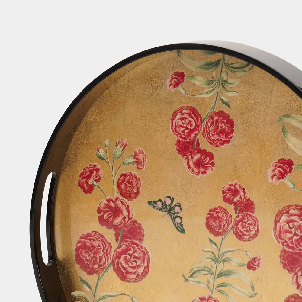Gold Floral Round Serving Tray