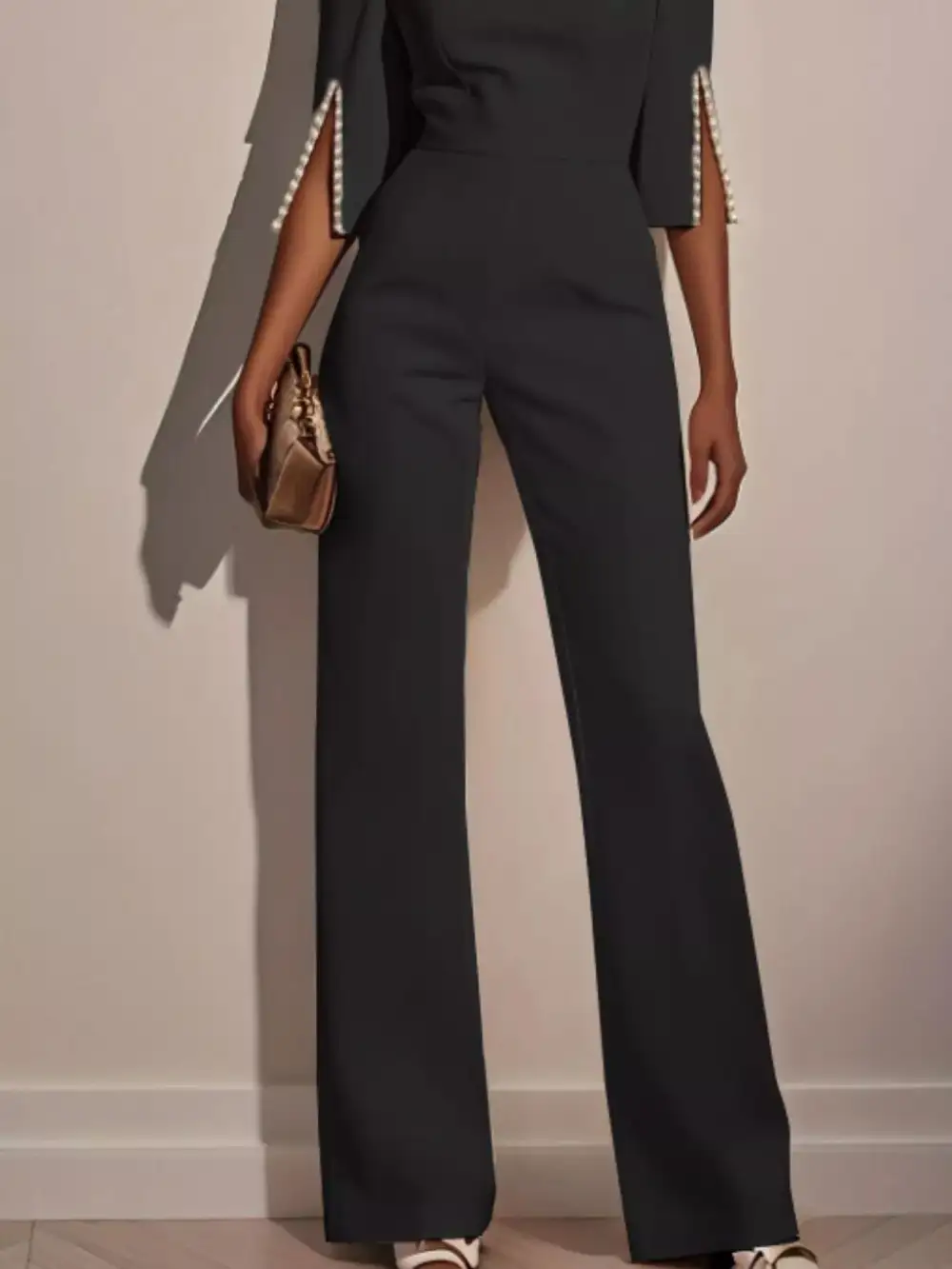 Wide Leg Slit Sleeve Jumpsuit