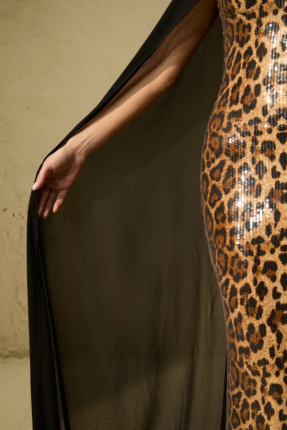 Wild Charm Multi Leopard Print Sequin Maxi Dress & Cape Set