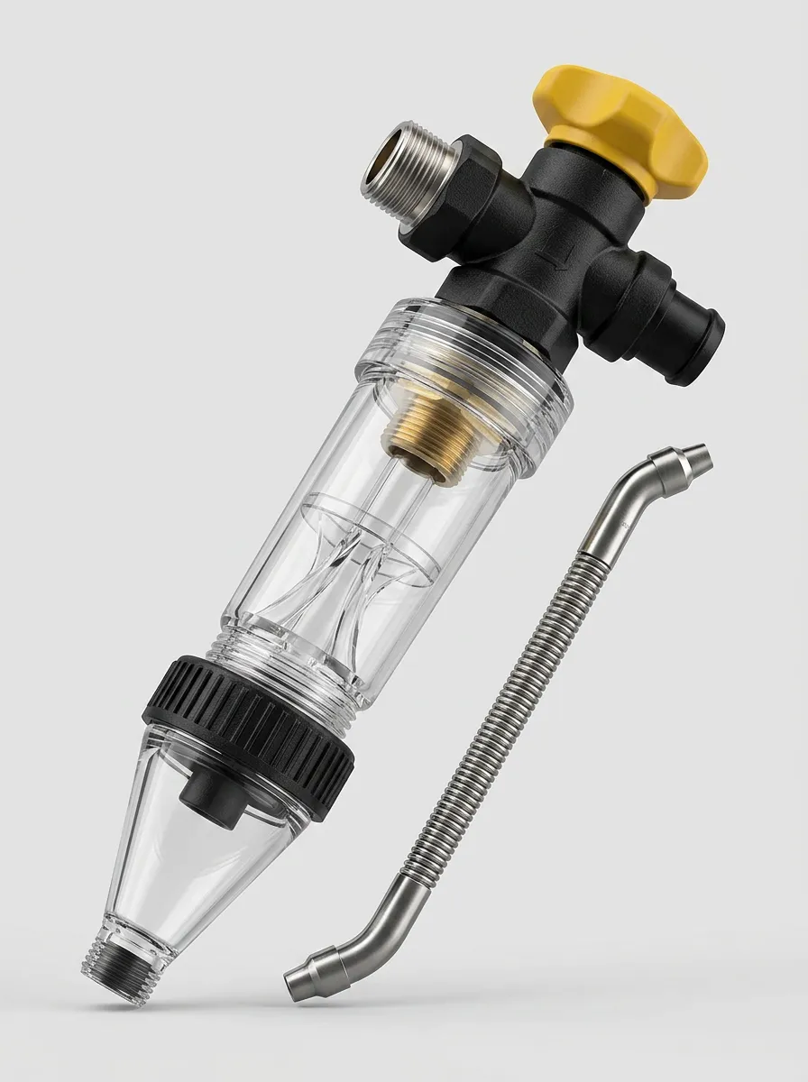 Clear-Housing Water Heater Flush Filter with Hose Attachment